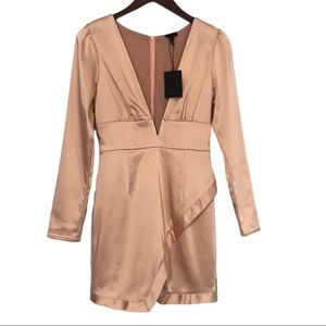 NEW NBD REVOLVE Tess Dress Satin Long Sleeve Plunge V Neck Size S